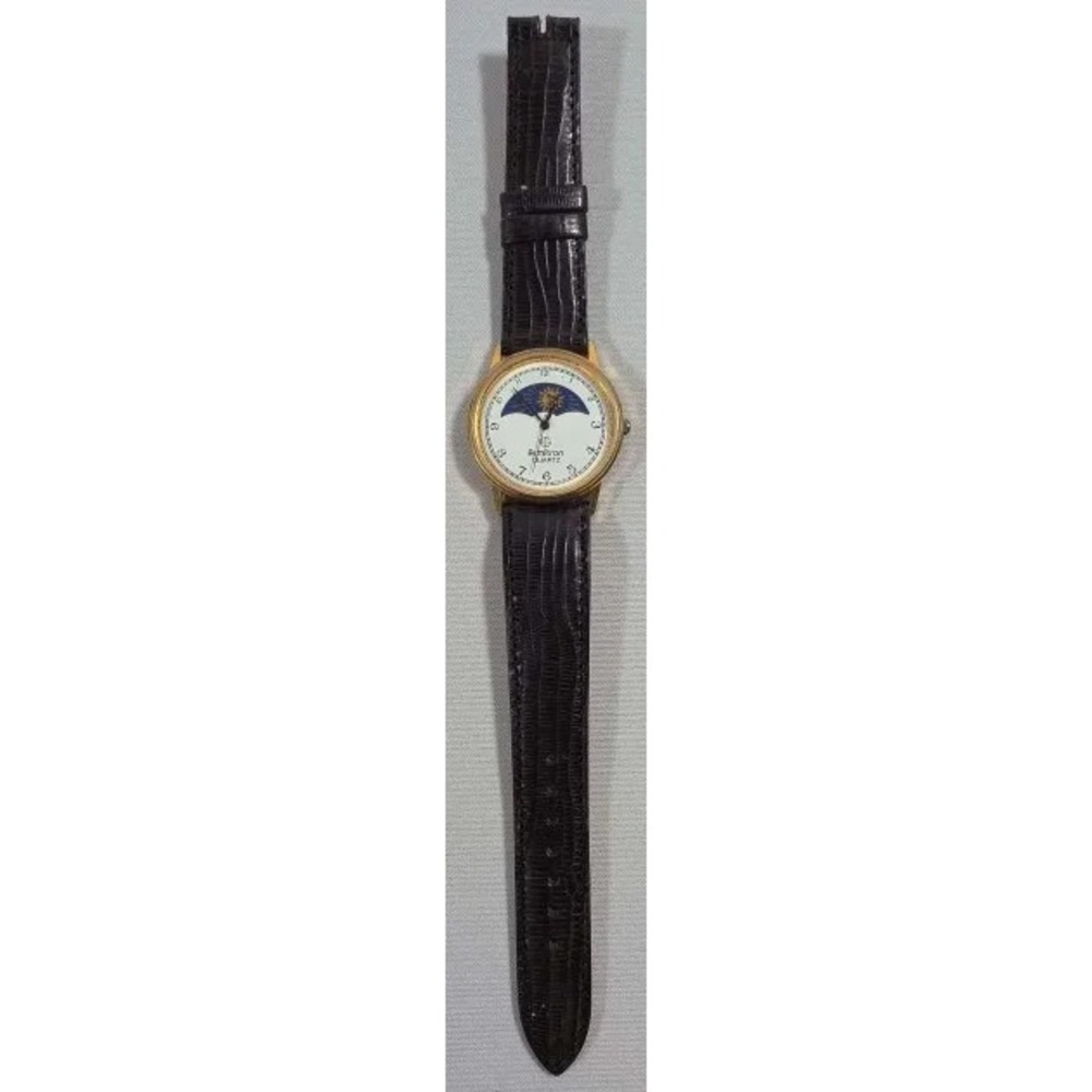 VTG Armitron Quartz Watch Women Moon Phase Gold Tone Leather Analog New Battery